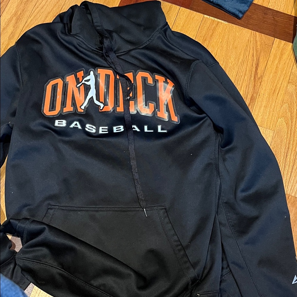 OnDeck Baseball Black Pullover Hoodie with Orange Logo